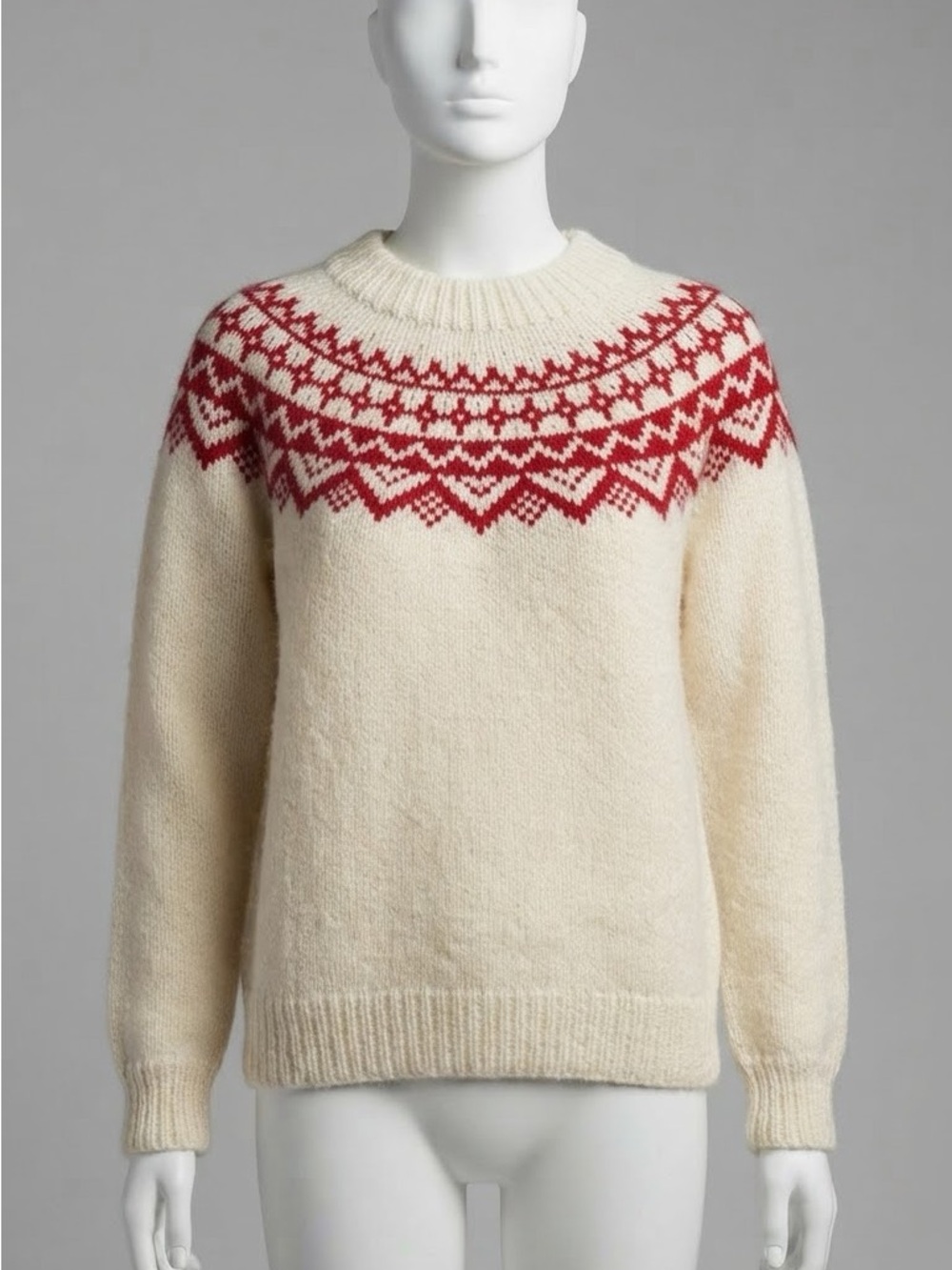 Classic Fair Isle Crewneck Sweater - Ivory with Red Yoke